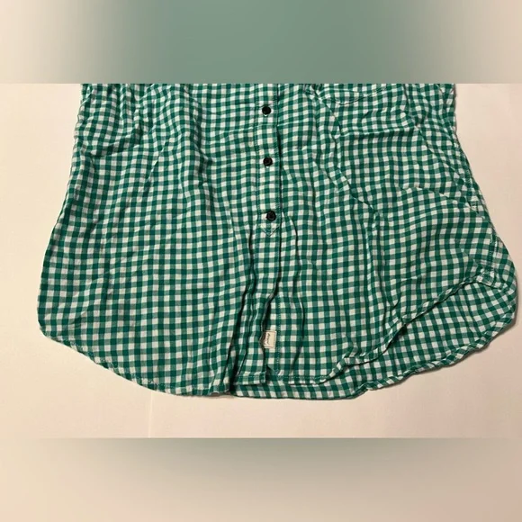 Gap Women’s The Shrunken Boyfriend Gingham Green And White Medium Long Sleeve - Picture 6 of 16